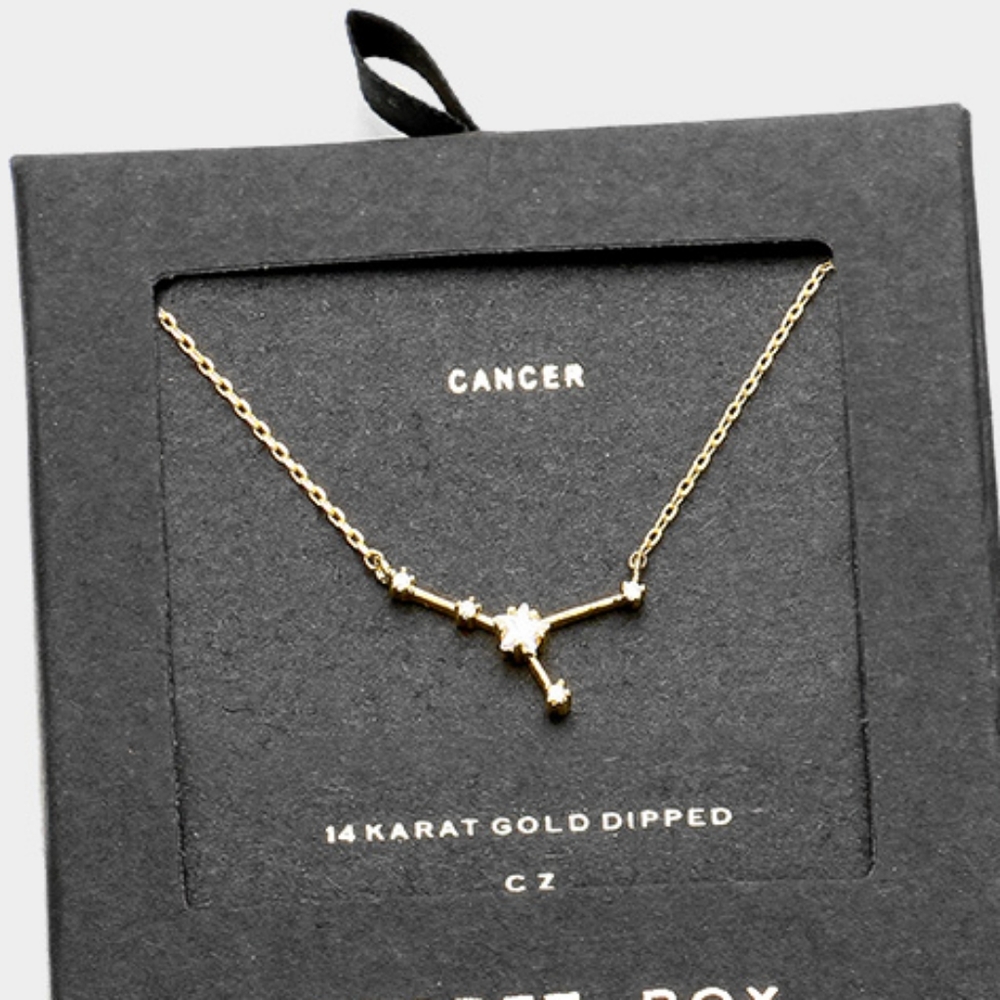 Cancer 14K Gold Dipped CZ Zodiac Necklace Statement Jewelry Star Pendant Chain